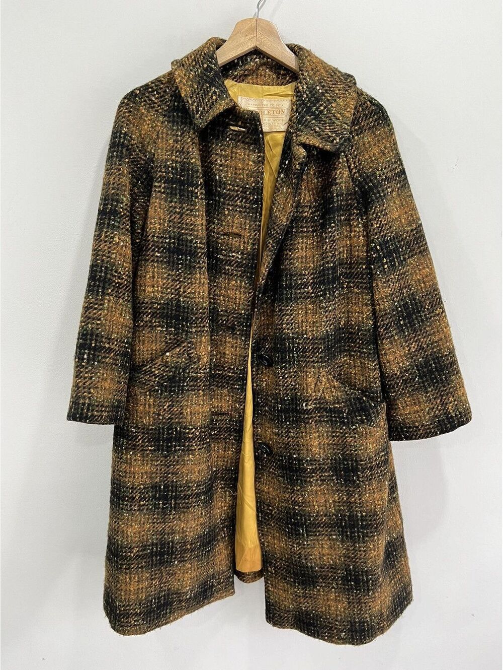 Vintage Womens Plaid Pendleton Wool Coat Jacket brown yellow